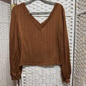 Brown V-Neck Women's Top